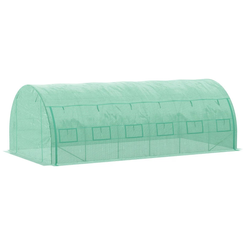 Outsunny Polytunnel Greenhouse 6x3x2m Walk-in Grow House Tent with Roll-up Sidewalls, Zipped Door, 12 Windows - Green - ALL4U RETAILER LTD