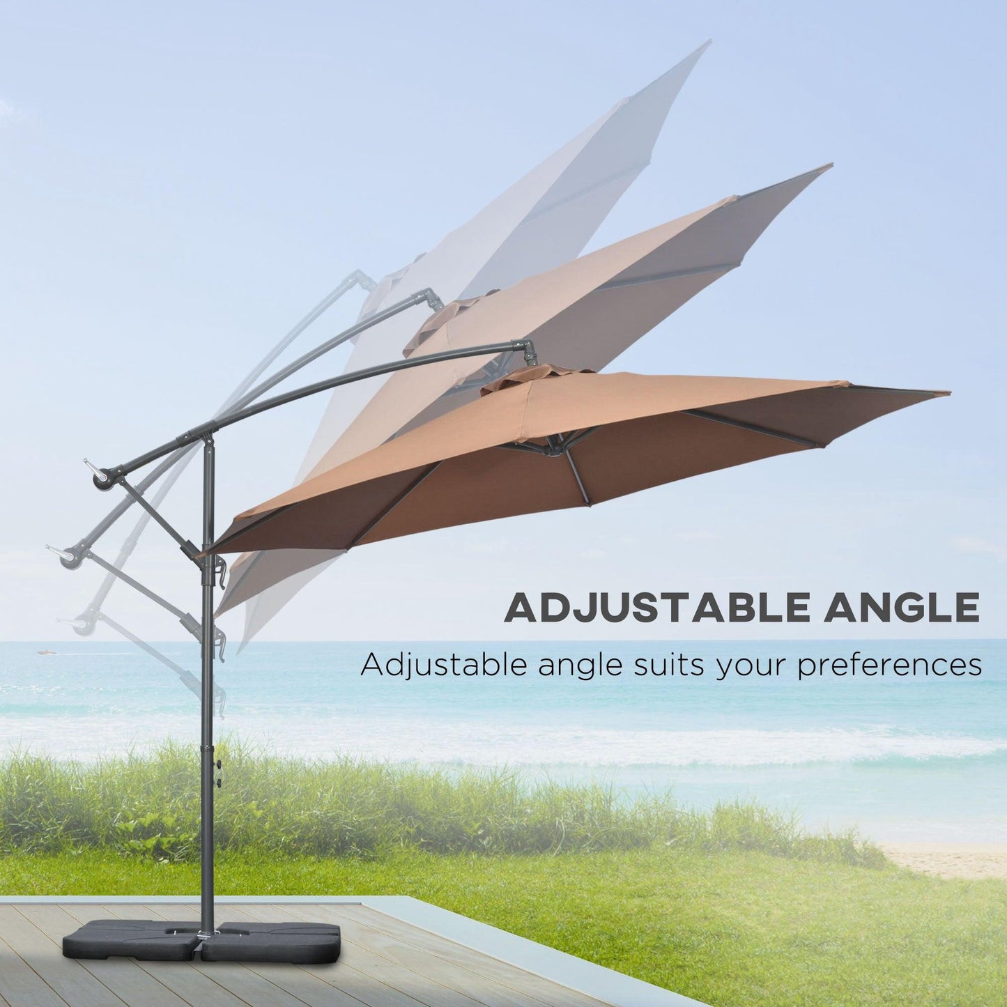 Outsunny 3m Cantilever Banana Parasol with Crank Handle and Cross Base - Coffee - ALL4U RETAILER LTD