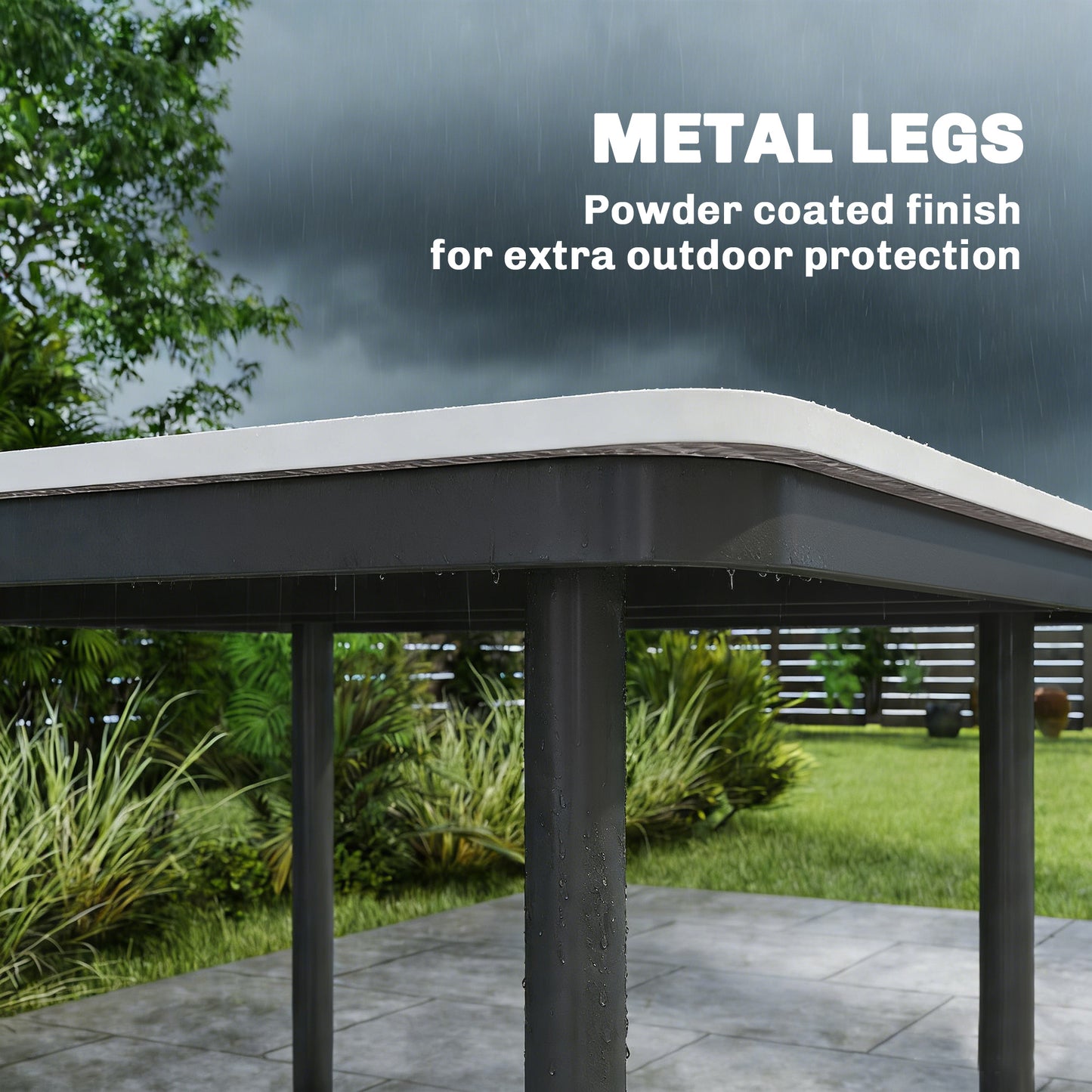 Outsunny 85 cm Square Garden Dining Table for 4 with Umbrella Hole Faux Wood Top Metal Legs Dark Grey