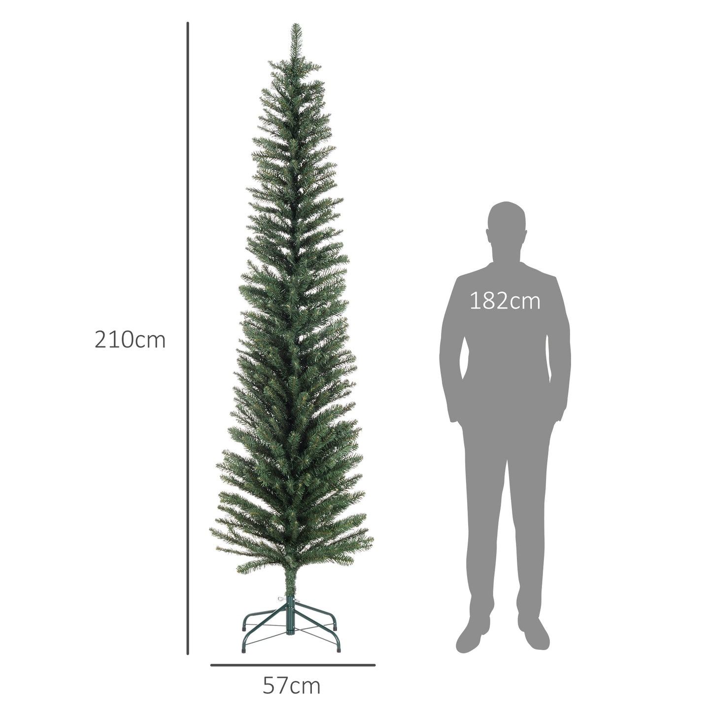 HOMCOM 7ft Slim Pencil Design Artificial Christmas Tree - Green - ALL4U RETAILER LTD