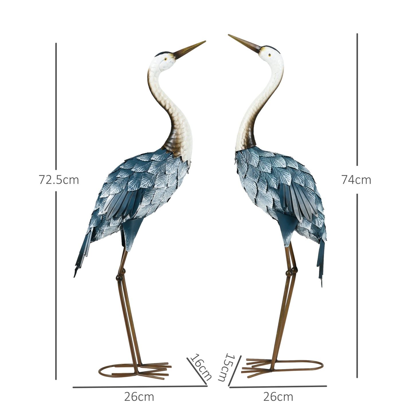 Outsunny Crane Garden Ornaments 2 Piece Steel Statue Set Water And Rust Resistant For Patio Pond Multi Colour