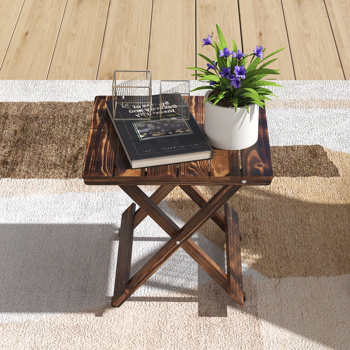 Outsunny Fir Wood Folding Coffee Table Lightweight Garden Table With Slatted Top Portable Side Table For Balcony