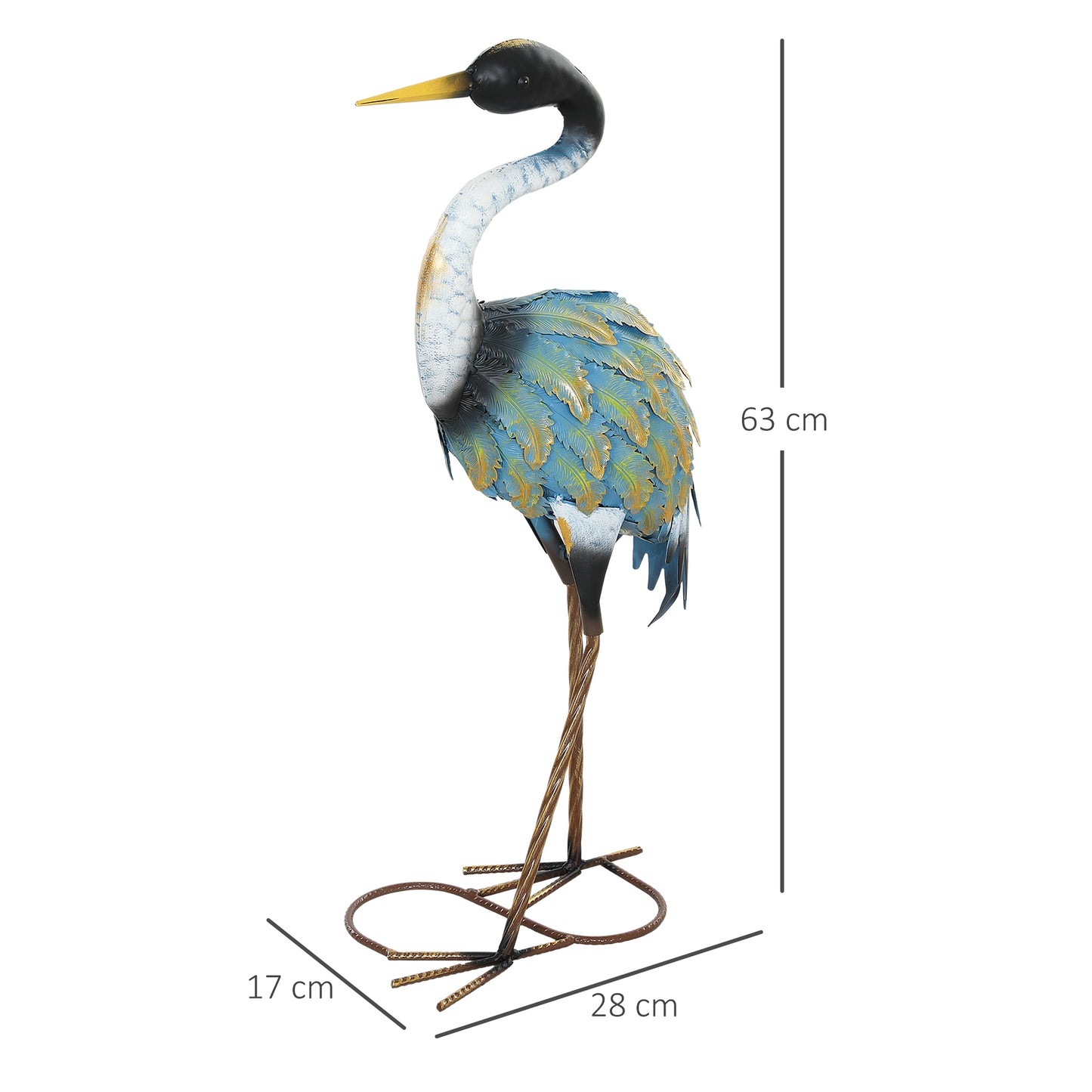 Outsunny Heron Garden Statue Metal Outdoor Ornament With Stakes 63 cm Tall Multicolor Decor