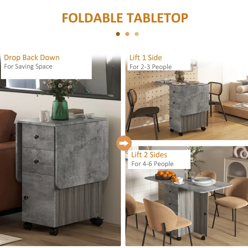 HOMCOM Foldable Dining Table with Drop Leaf, Drawers, and Storage Cabinet - Space-Saving Furniture Solution - ALL4U RETAILER LTD