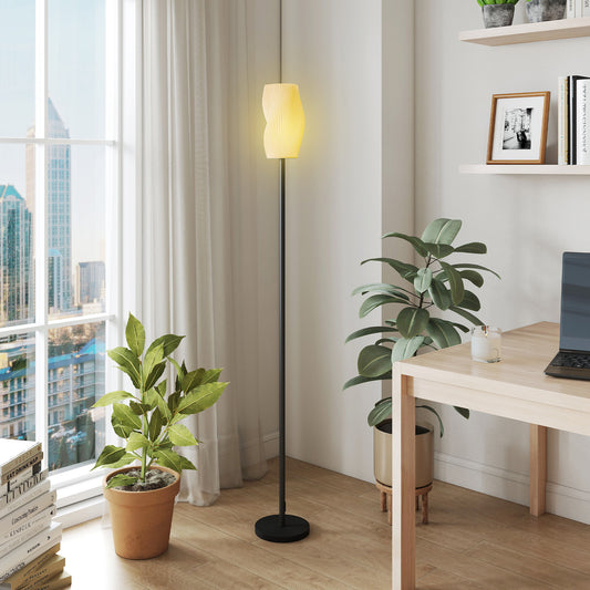 HOMCOM White Floor Lamp Modern 3D Printed Shade With Flowing Curves 3 Color Temperatures Foot Switch Living Room