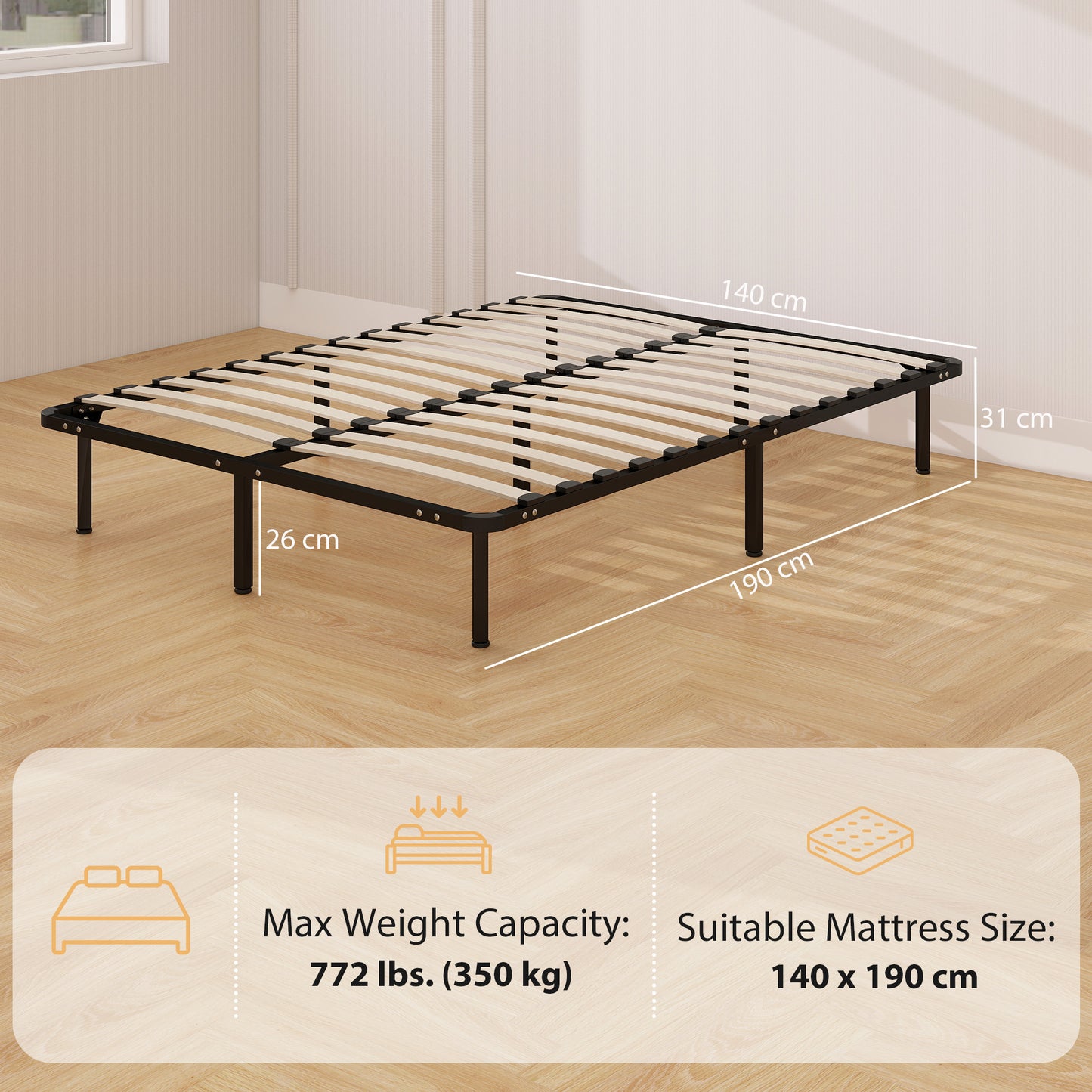 HOMCOM 4ft6 Double Bed Frame Metal Platform Bed With 2 By 14 Slats No Box Spring Needed Underbed Storage Black