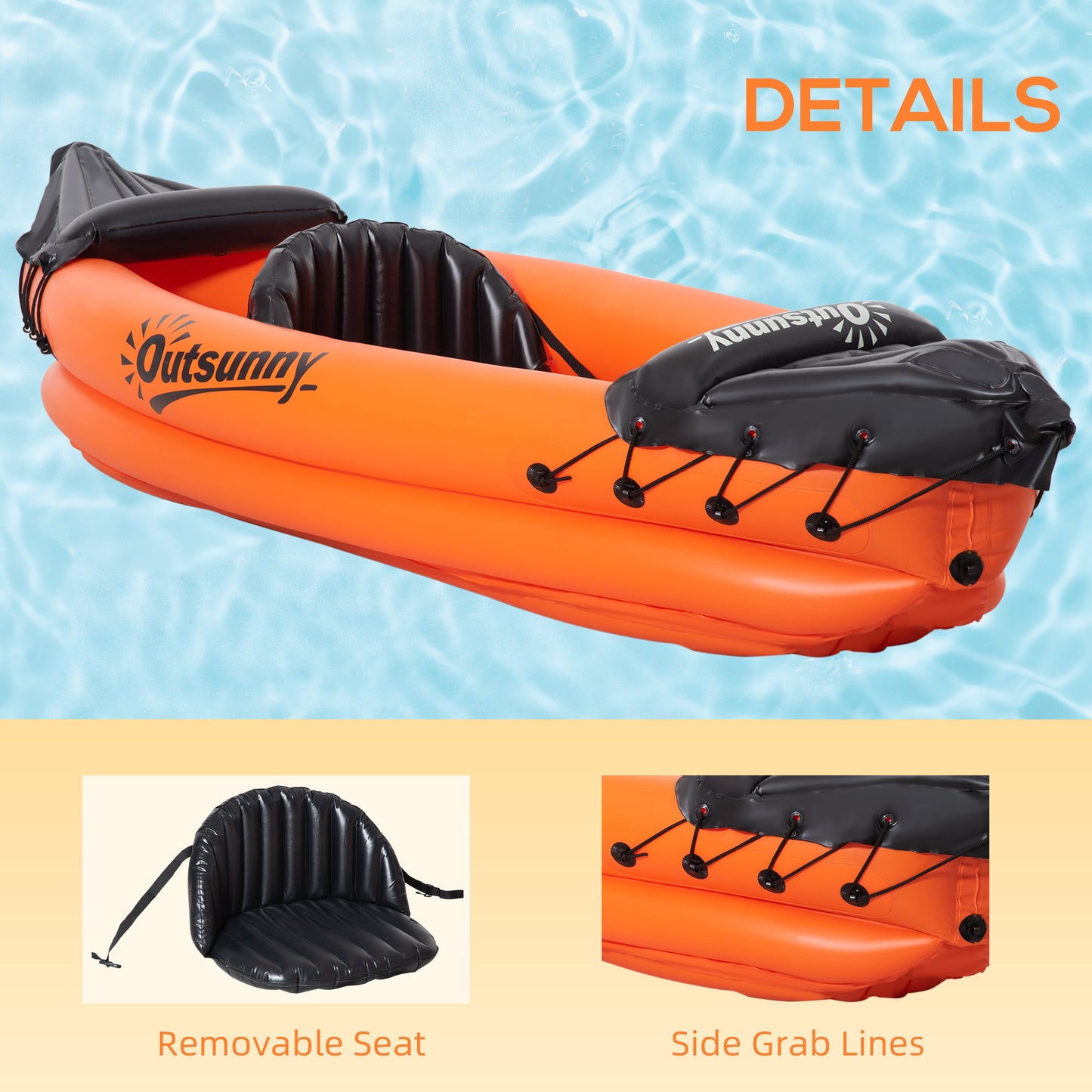 Outsunny 1-Person Inflatable Kayak Set with Oar and Pump - Bright Orange, 270x93x50cm - ALL4U RETAILER LTD