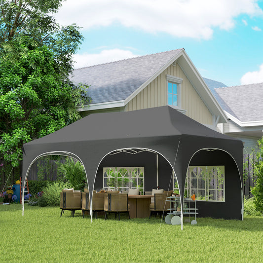 Outsunny 3x6m Pop Up Gazebo Shelter With Sides 6 Sandbags Peak Top Garden Party Tent Marquee Carry Bag Dark Grey