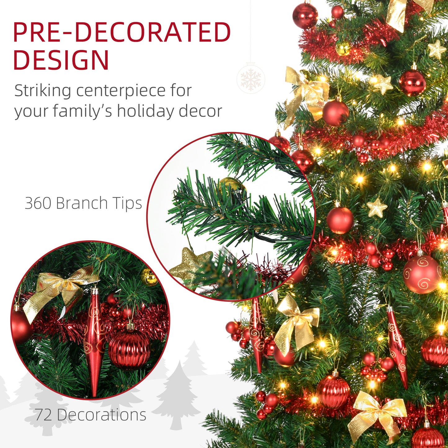 HOMCOM 5ft Prelit Artificial Christmas Tree with Warm White LED Lights, Tinsel, and Ornaments | Festive Holiday Decor - ALL4U RETAILER LTD