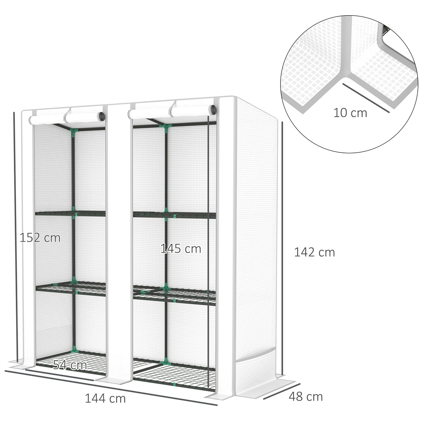 Outsunny Three Tier Mini Greenhouse White With Three Shelves And Roll Up Zip Door