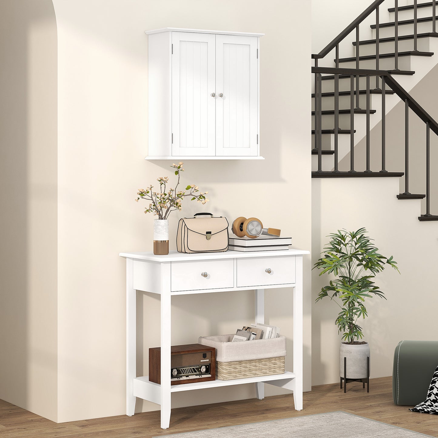 HOMCOM White Wall Mounted Bathroom Cabinet, 3 Tier Storage with Adjustable Shelf for Space Saving Organization
