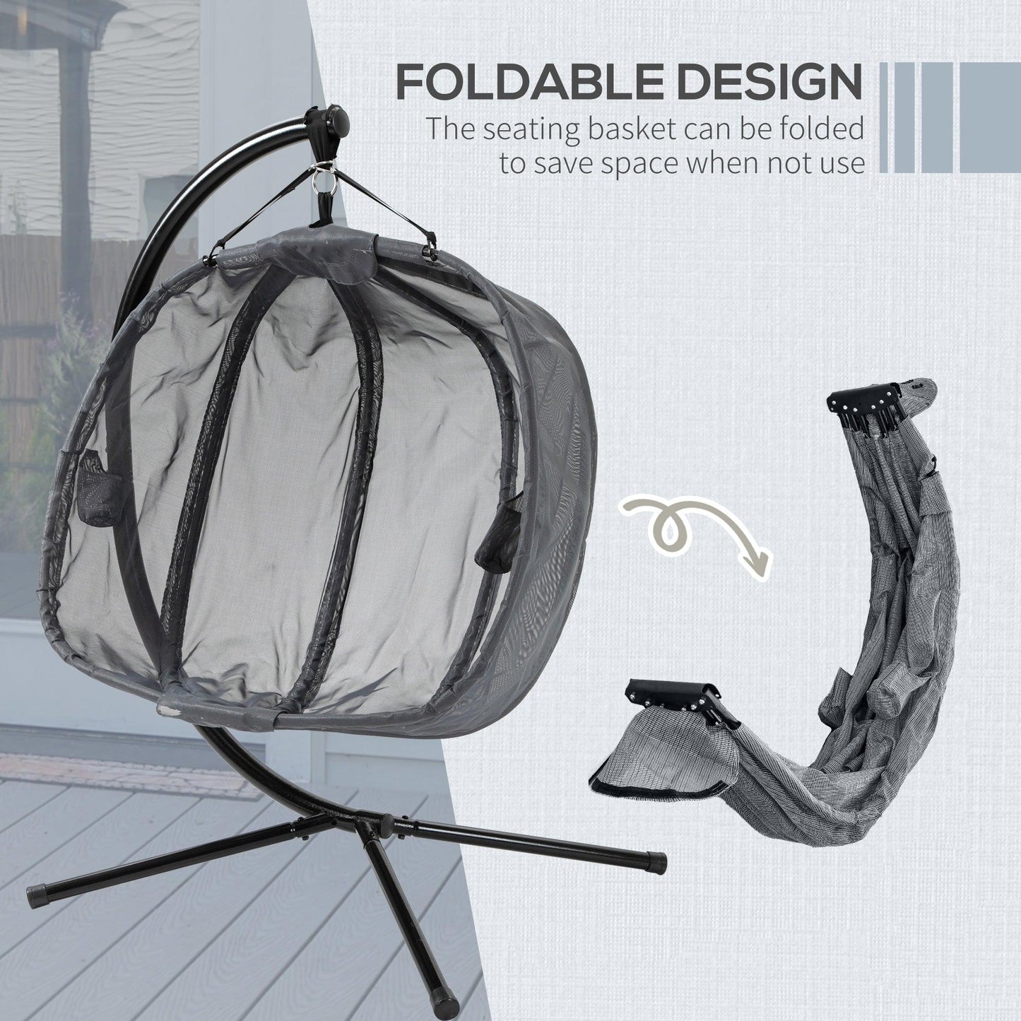 Outsunny Double Hanging Egg Chair Swing, Grey, Indoor Outdoor - ALL4U RETAILER LTD