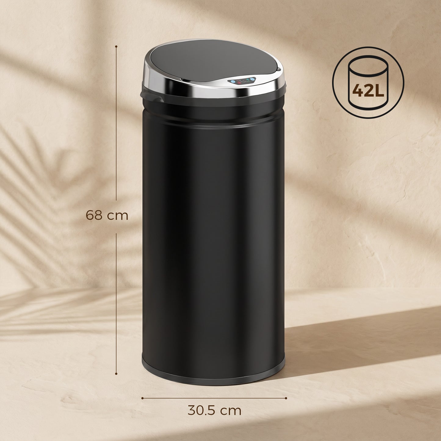 HOMCOM 42L Automatic Motion Sensor Trash Bin With Fingerprint Resistant Finish Stainless Steel Black