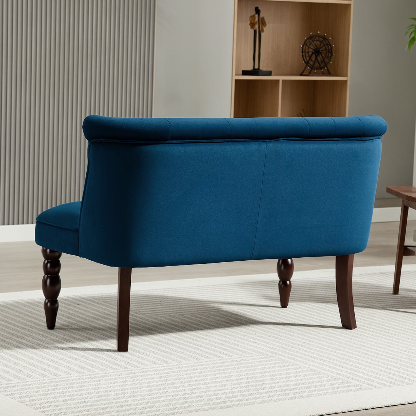 HOMCOM Velvet 2 Seater Sofa Button Tufted Wingback Loveseat Rubber Wood Legs Dark Blue for Living Room Bedroom