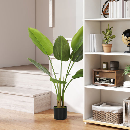 HOMCOM 109cm Artificial Bird of Paradise Plant in Pot with PEVA Leaves Banana Leaf Tree for Home Office Decor Green