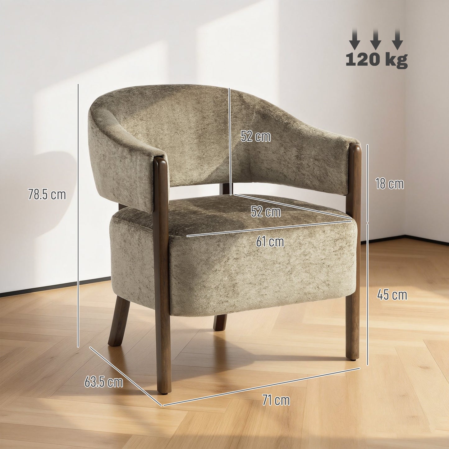 HOMCOM Accent Chair Upholstered Tub Chair With Solid Wood Frame And Legs In Light Brown Chenille Fabric