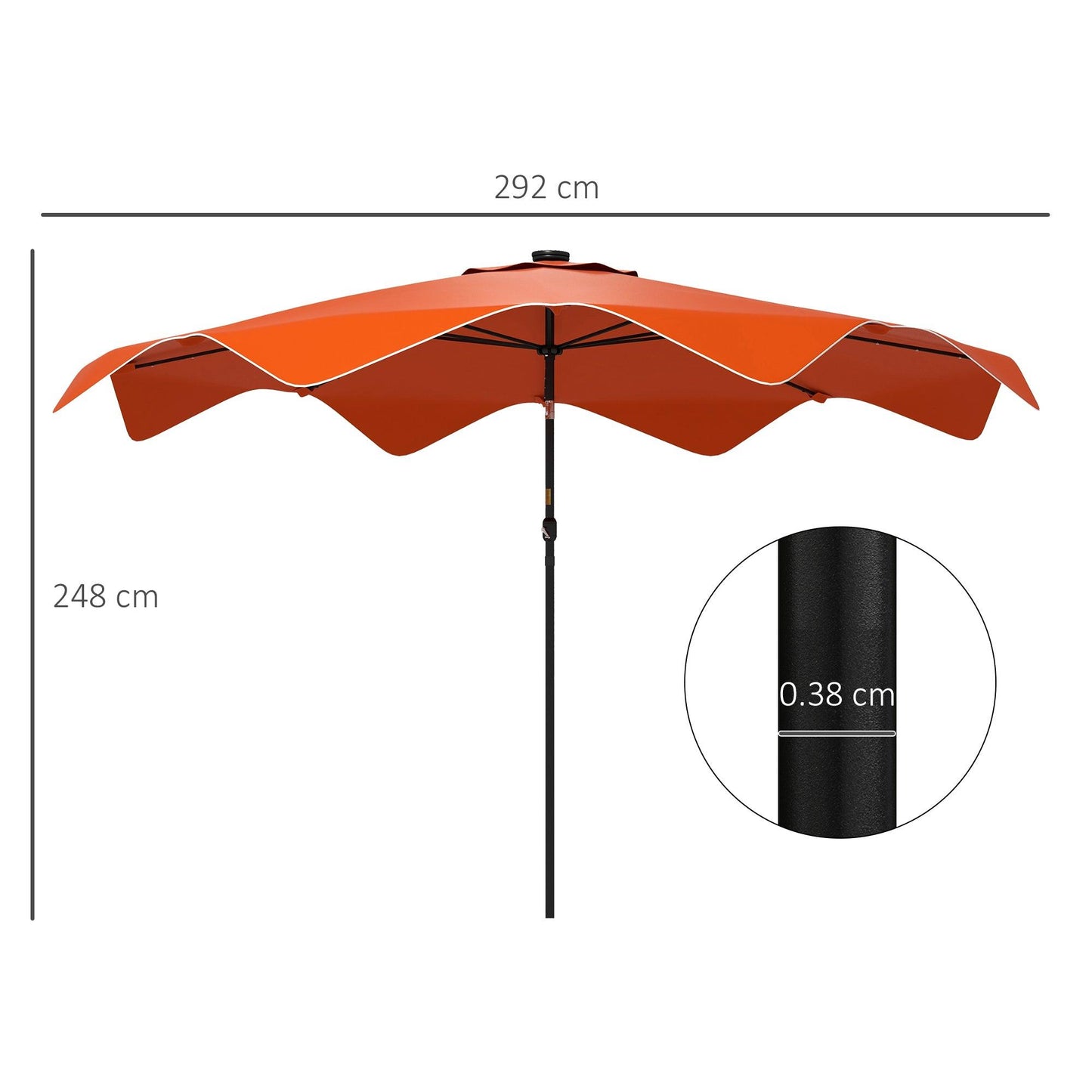 Outsunny Solar Patio Umbrella with LED and Tilt, Outdoor Market Table Umbrella Parasol with Crank, 3 x 3 (m), Orange - ALL4U RETAILER LTD