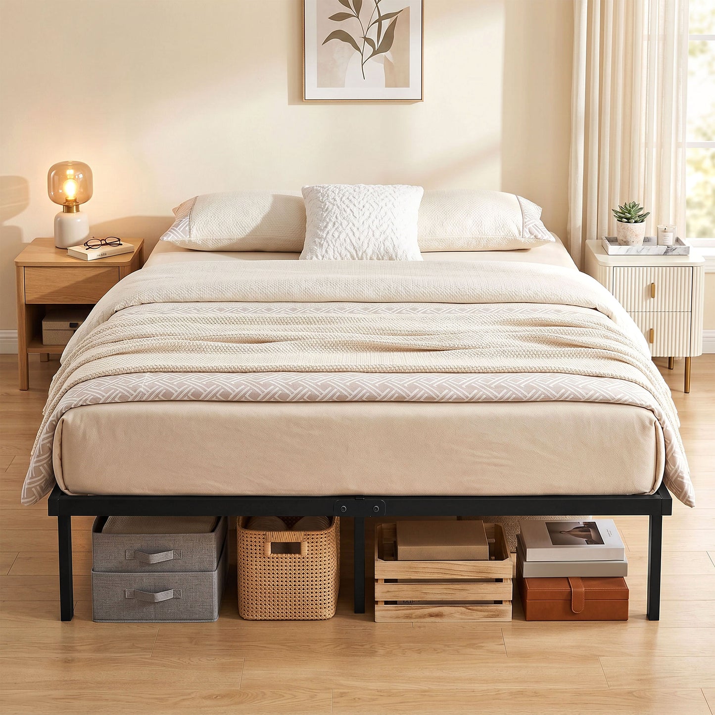 HOMCOM King Size Metal Platform Bed Frame With Underbed Storage Steel Slat Support No Box Spring Required