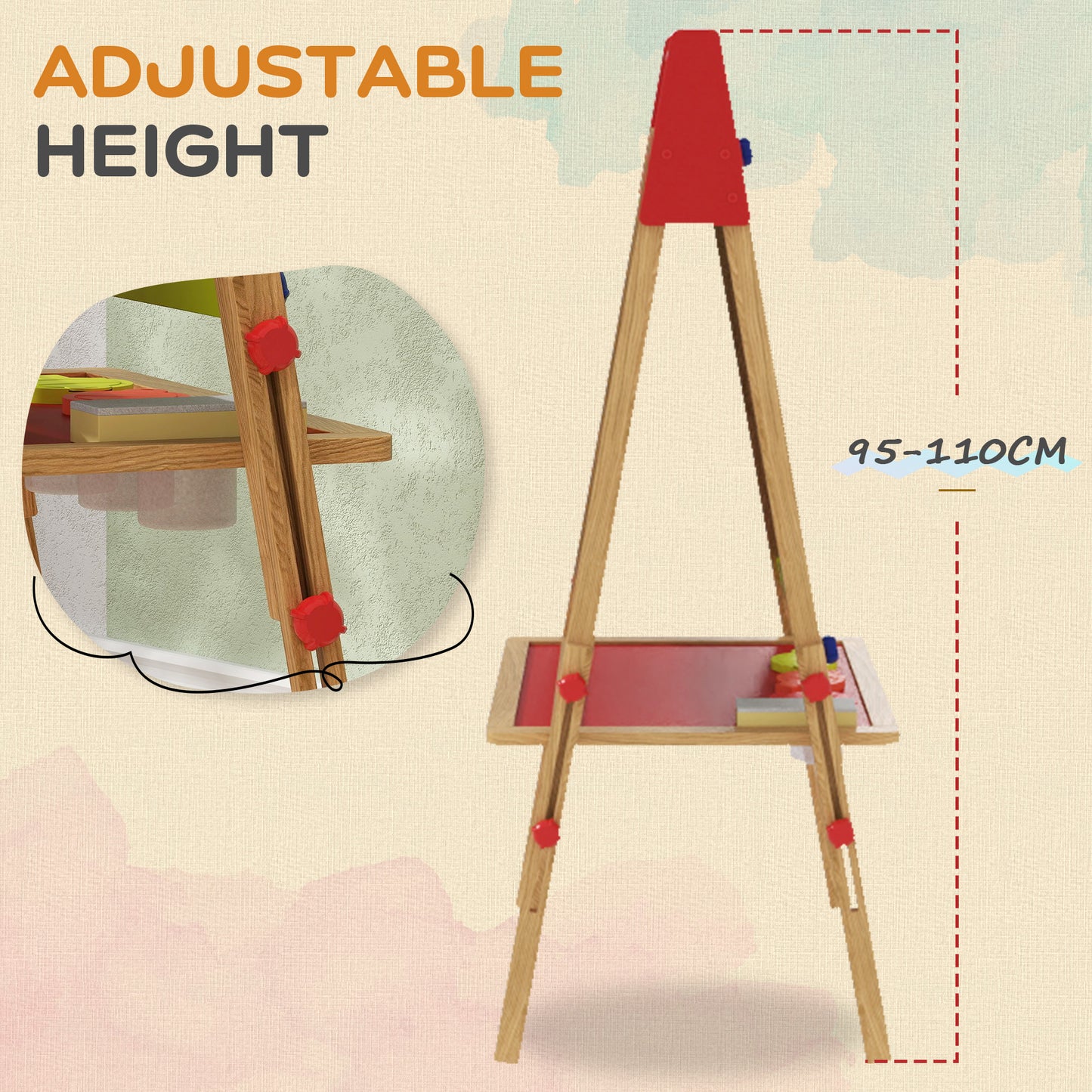 AIYAPLAY 3 In 1 Wooden Kids Easel With Paper Roll Double Sided Whiteboard And Chalkboard Adjustable Height 95 110 cm