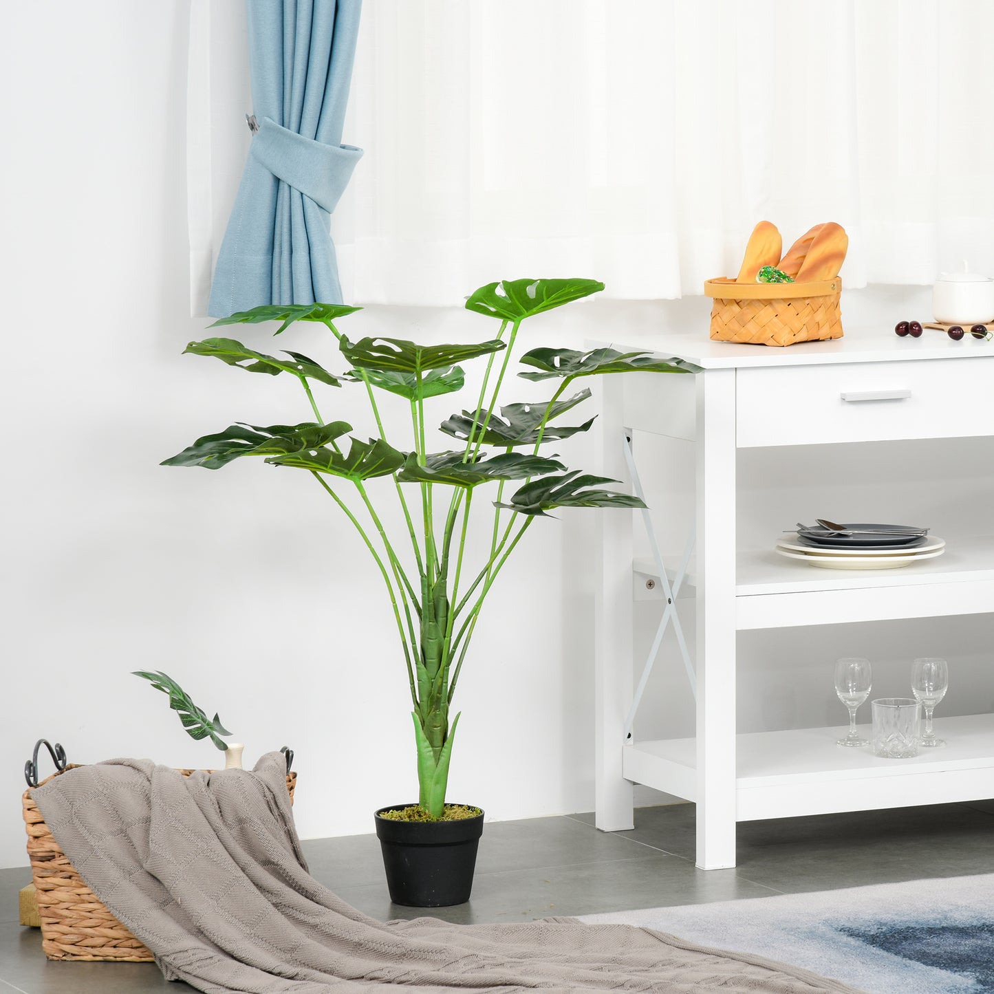 Outsunny Set of 2 Realistic Artificial Monstera Plants in Cement Pot for Indoor and Outdoor Décor, 85cm Height, Lush Green Foliage - ALL4U RETAILER LTD