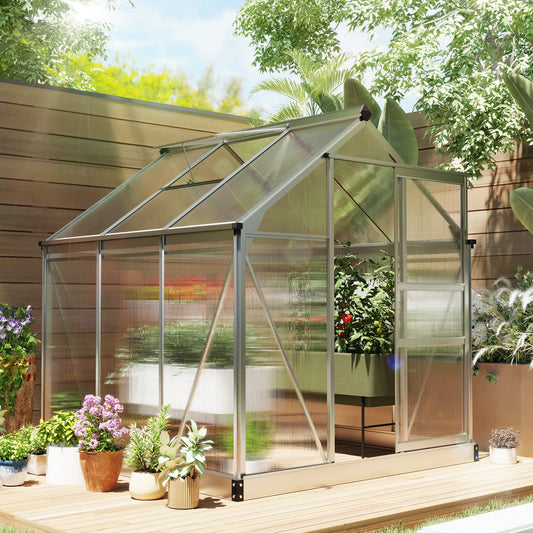 Outsunny 6 By 6ft Polycarbonate Greenhouse With Powder Coated Aluminum Frame For Easy Walk In Access Clear