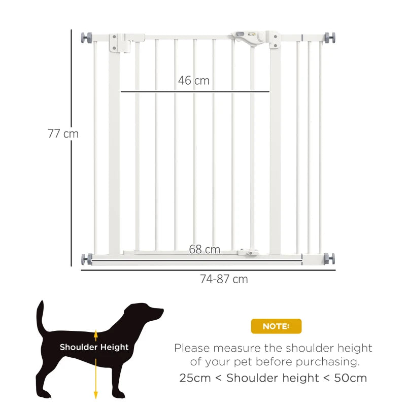 PawHut Metal Adjustable Dog Gate - White, Expandable 74-87cm Width, Pet Safety Barrier - ALL4U RETAILER LTD