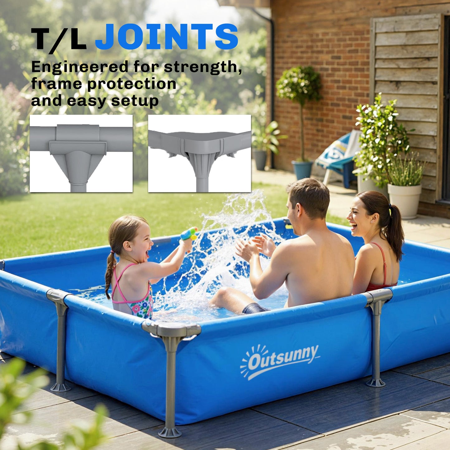 Outsunny Metal Frame Rectangular Above Ground Pool With Repair Patch 229x160x43 Cm Blue