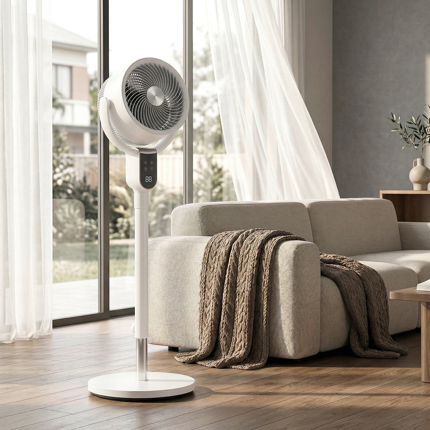 HOMCOM 42 Inch Silent Standing Pedestal Fan With Remote Control 90 Degree Oscillation 8 Speed Settings White