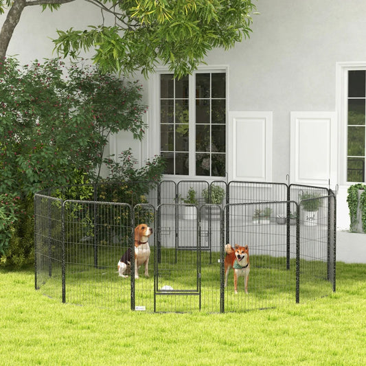 PawHut 12 Panels Heavy Duty Puppy Playpen for Small Dogs - Indoor and Outdoor Use | Silver - ALL4U RETAILER LTD