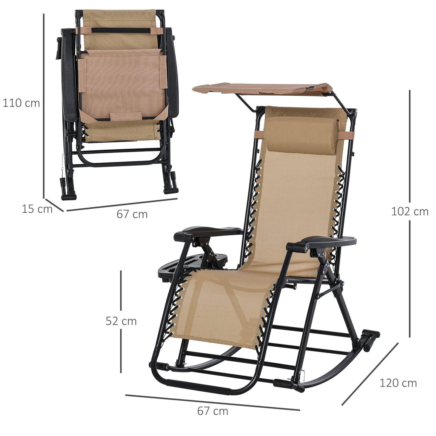 Outsunny Folding Recliner Rocking Chair - Adjustable Sun Lounger - ALL4U RETAILER LTD