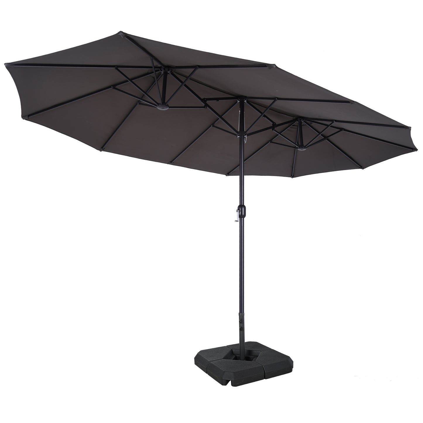 Outsunny 4.6m Double-Sided Patio Umbrella with Crank Lift and Steel Base - Grey Garden Canopy Shade - ALL4U RETAILER LTD