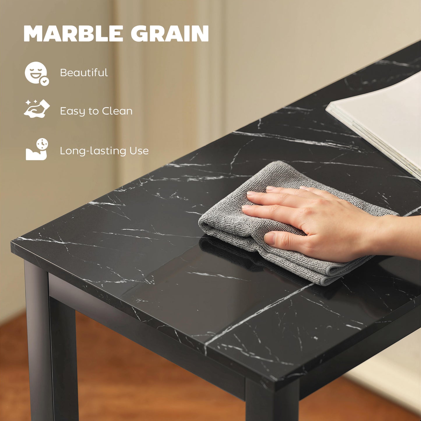 HOMCOM Rectangular Bar Table Marble Effect Pub Coffee Table For Small Spaces Breakfast Dining Black Marble