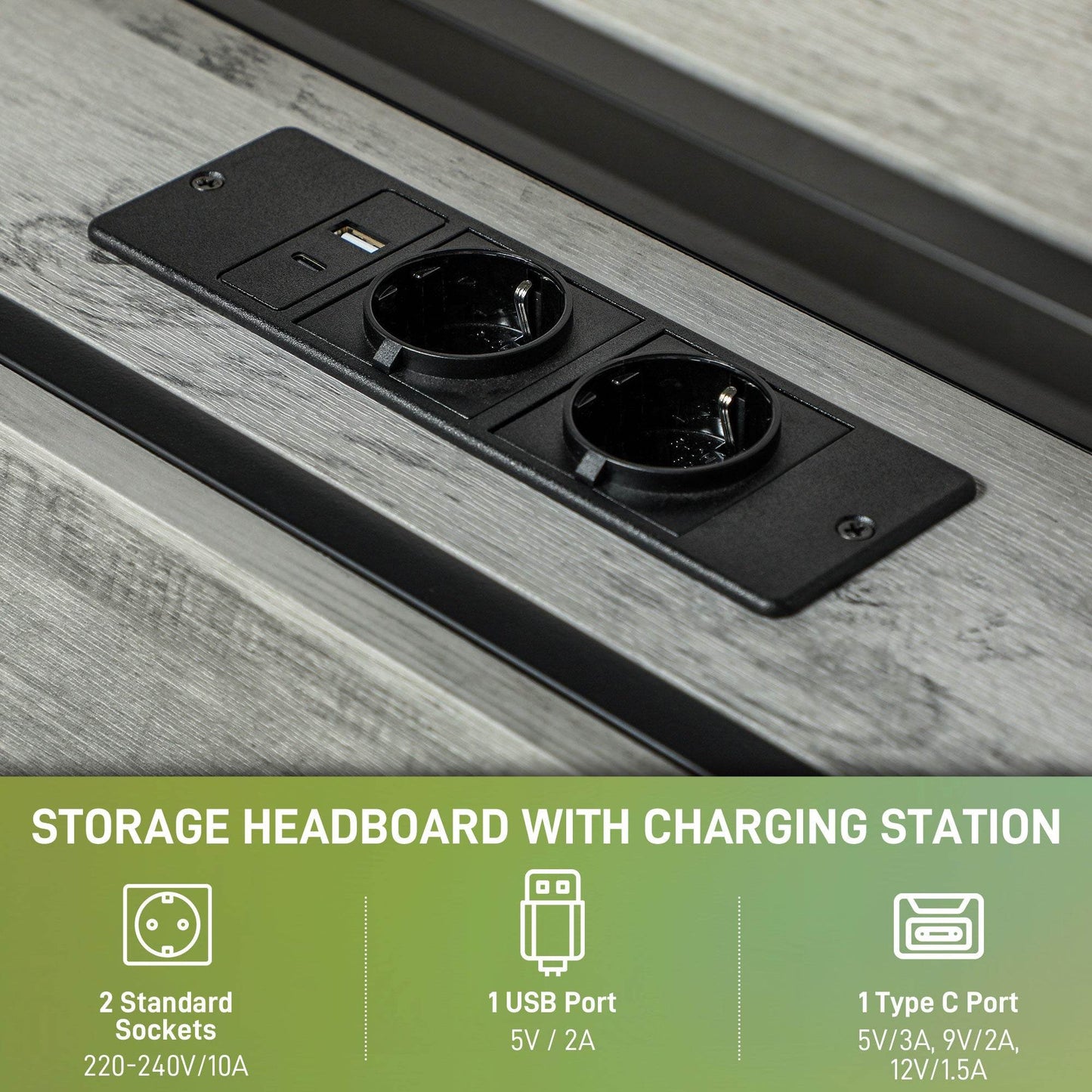 HOMCOM LED-Illuminated Single Steel Bed Frame with Charging Shelf - Grey - ALL4U RETAILER LTD