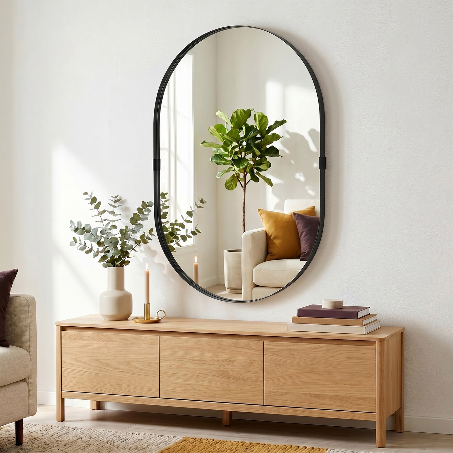 HOMCOM Wall Mirror Bathroom with Elevated Aluminium Frame 60 x 90 cm Black Runway Shape for Hallway or Lounge