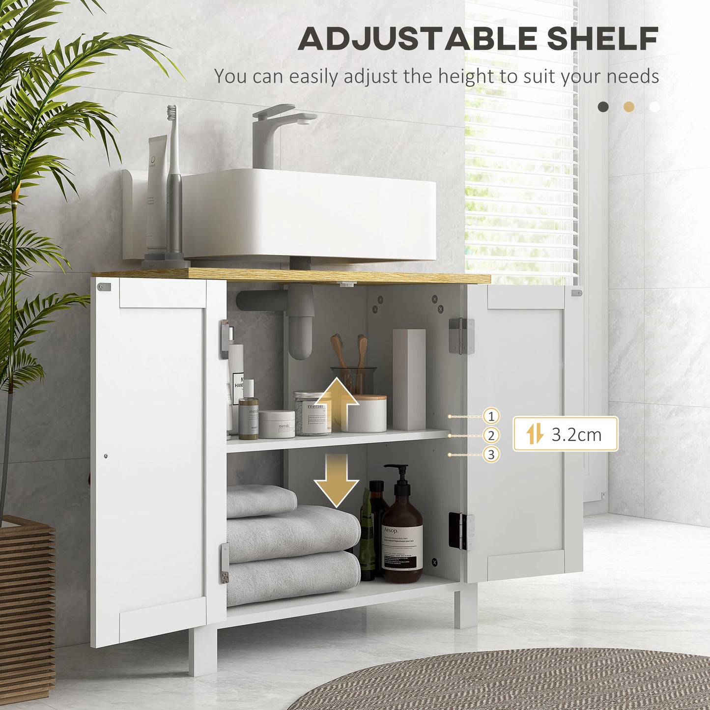 Kleankin Under Sink Bathroom Cabinet For Basin Without Pedestal White Space Saving Storage Organizer For Small Bathrooms