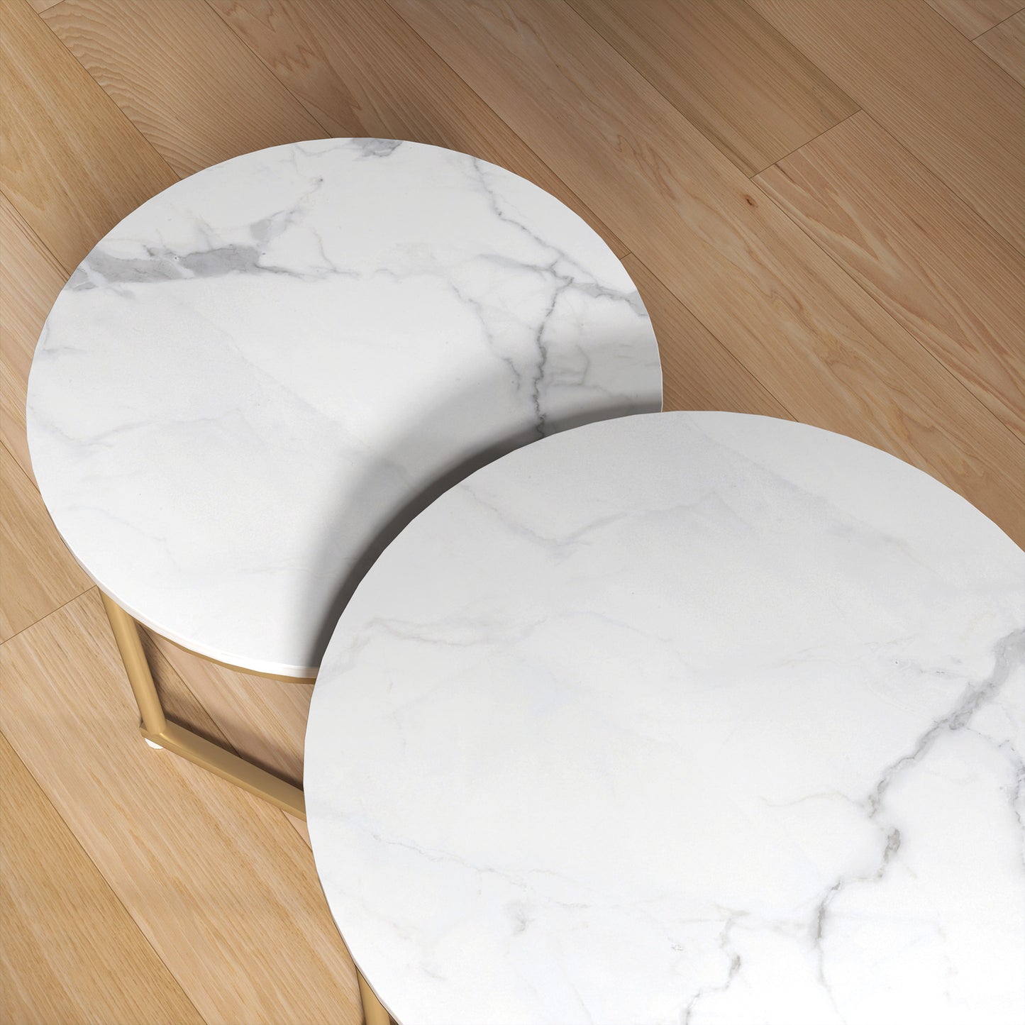 HOMCOM Marble Effect Nesting Tables Set Of Two White And Gold Tone Finish Perfect For Living Room And Hallway
