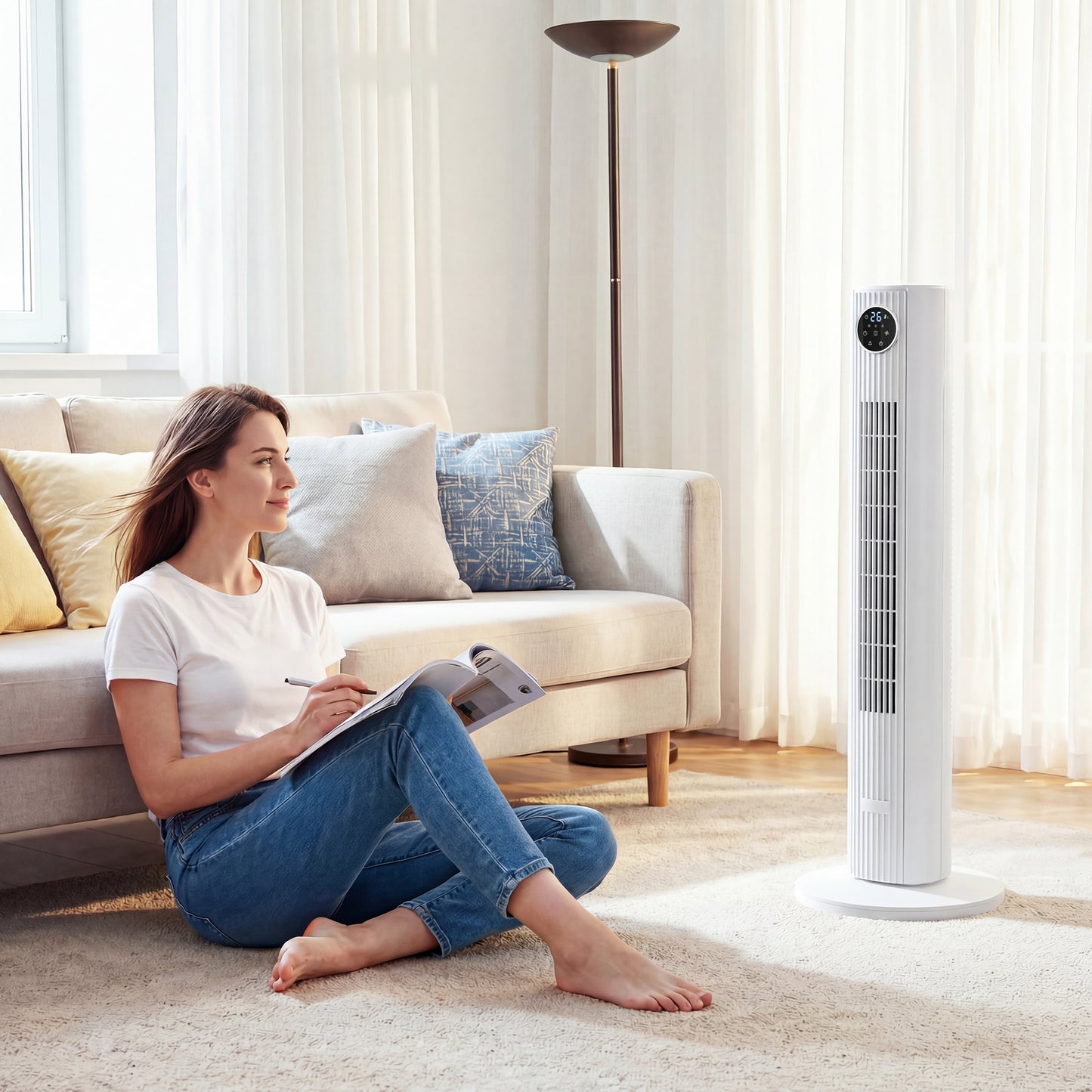 HOMCOM 36 Inch Quiet Tower Fan 28 dB With 12 Speeds 4 Modes 80 Degree Oscillation LED Display Remote Control