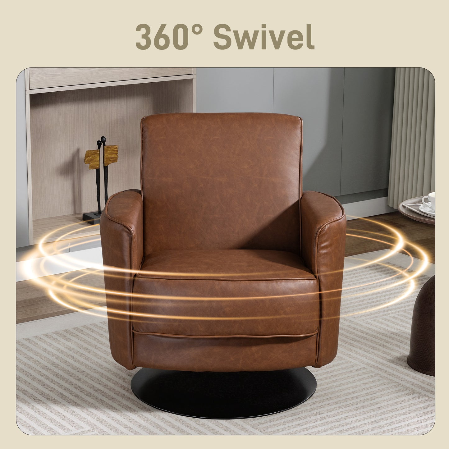 HOMCOM Upholstered Swivel Accent Chair With Pocket Spring Seat Support And 20cm Thick Padding Brown