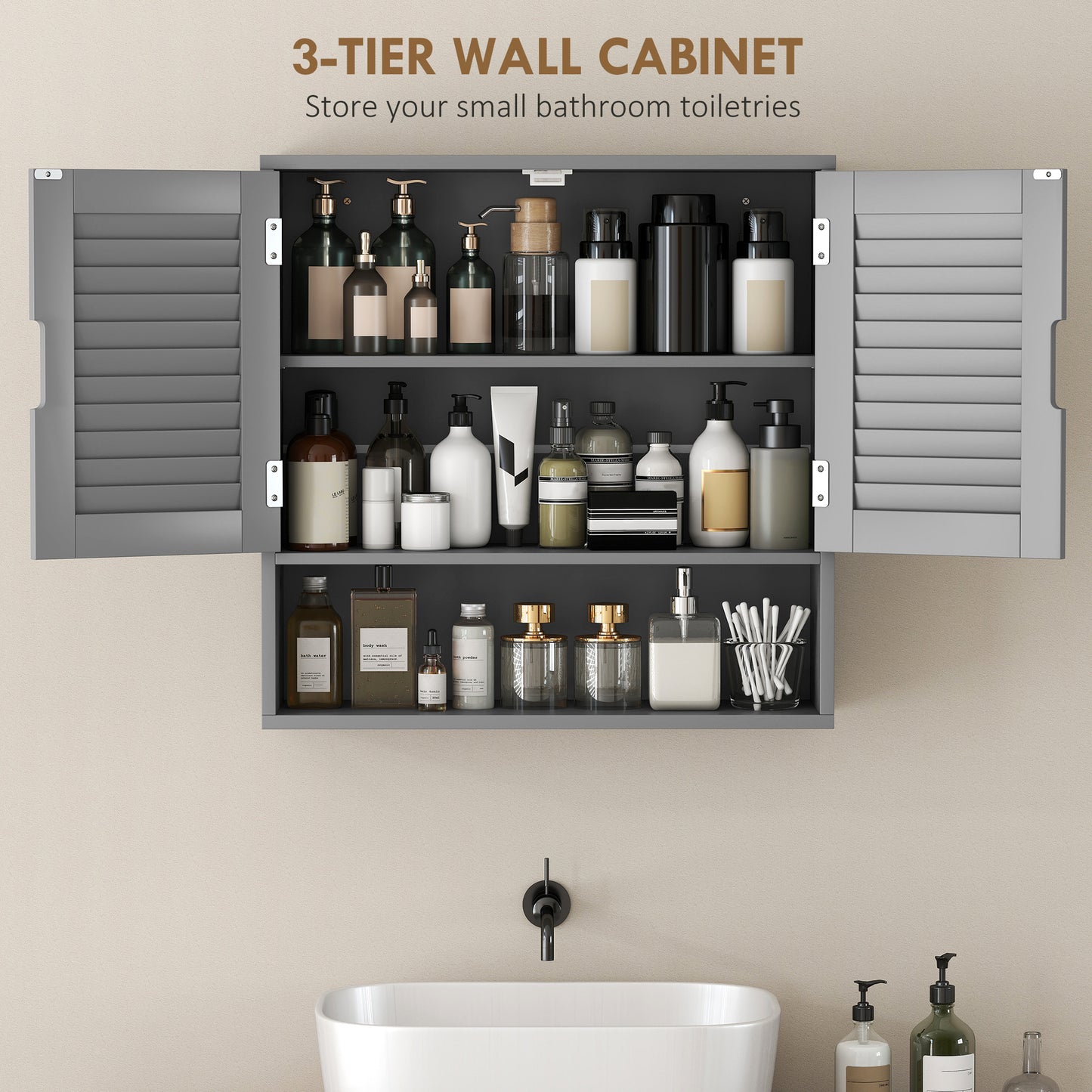 HOMCOM Wall Mounted Bathroom Cabinet With Adjustable Shelves Grey 60 x 20 x 60 cm