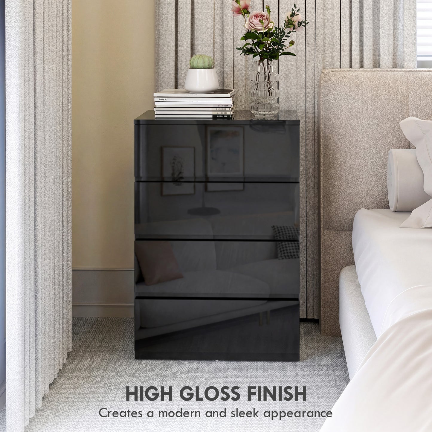 HOMCOM 4 Drawer Chest of Drawers Modern Dresser Storage Cabinet for Bedroom Organization and Clutter Control