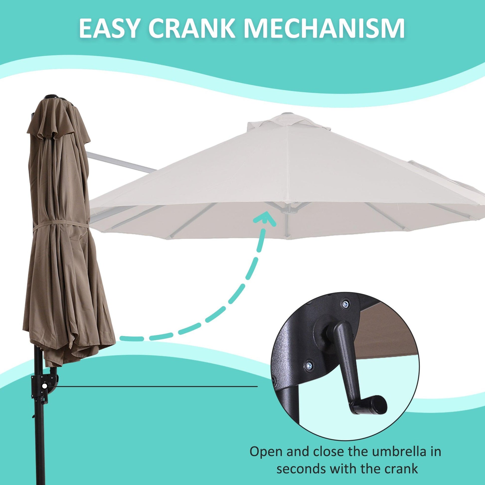 Outsunny Double Canopy Offset Parasol Umbrella Garden Shade with 12 Support Ribs Crank Handle Easy Lift Twin Canopy Brown - ALL4U RETAILER LTD