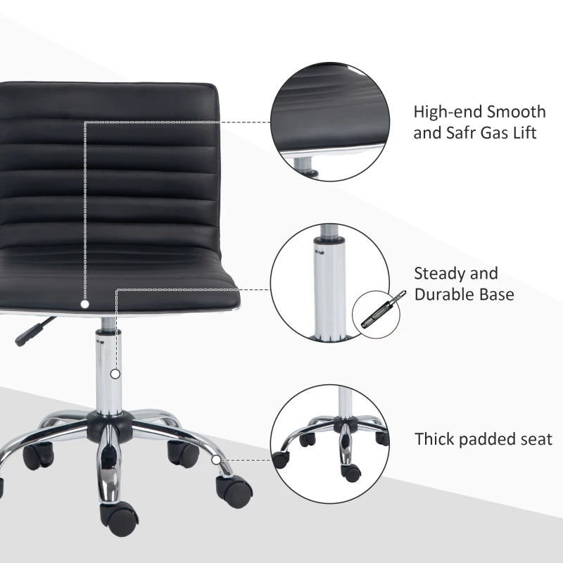 HOMCOM Adjustable Swivel Office Chair - Armless Mid-Back Design, PU Leather, Chrome Base - Black - ALL4U RETAILER LTD