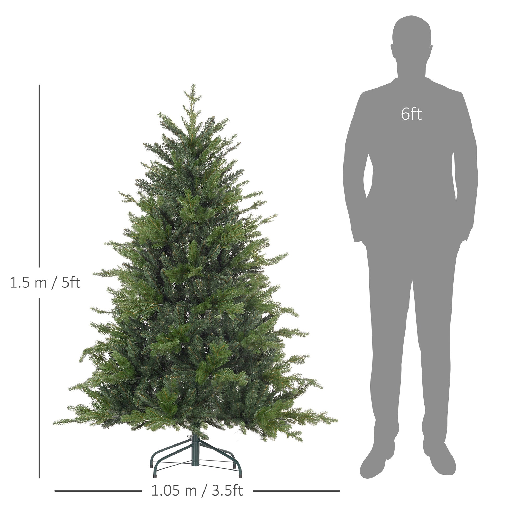 HOMCOM 5ft Realistic Artificial Christmas Tree with 1309 Tips and Sturdy Metal Base for Home and Office Decor - ALL4U RETAILER LTD