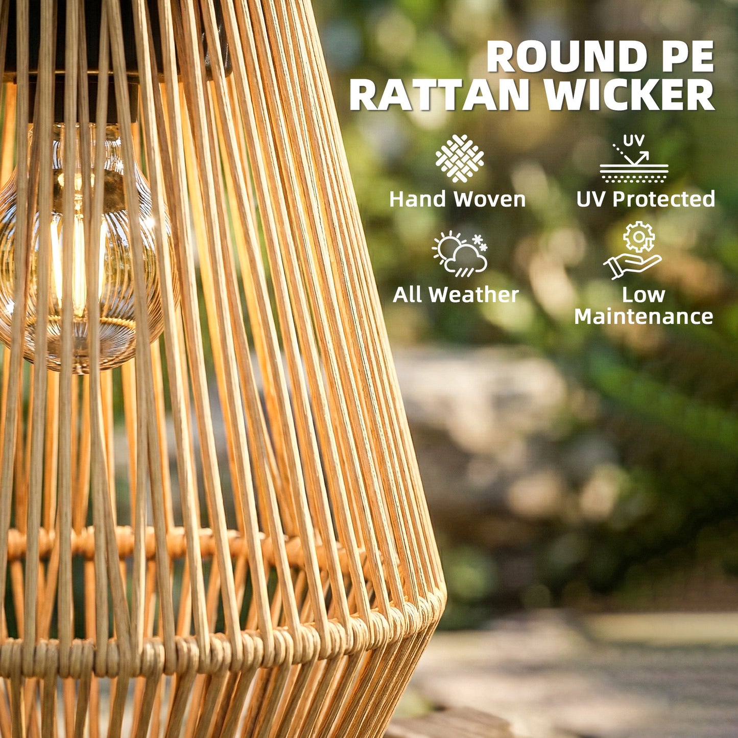 Outsunny Hanging Rattan Solar Lanterns 2 Pack with Handles for Patio Pathway Terrace Outdoor Brown Auto On Off