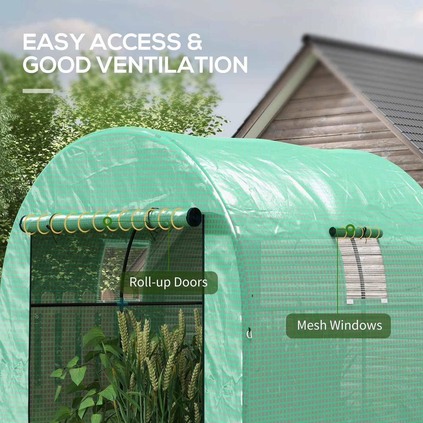 Outsunny Polytunnel Greenhouse Walk-in Grow House with UV-resistant PE Cover, Doors and Mesh Windows, 1.8 x 1.8 x 2m, Green - ALL4U RETAILER LTD