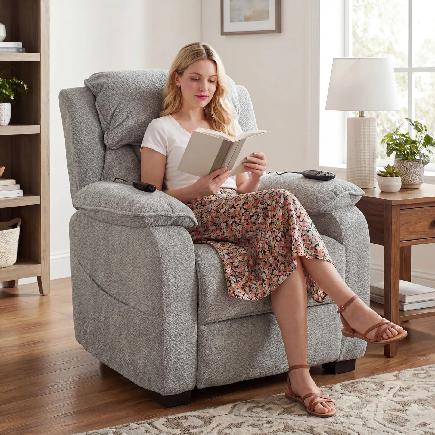HOMCOM Power Recliner Armchair With Massage And Heat Electric Recliner Chair With Wide Spring Seat Light Grey