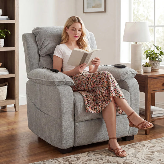 HOMCOM Power Recliner Armchair With Massage And Heat Electric Recliner Chair With Wide Spring Seat Light Grey