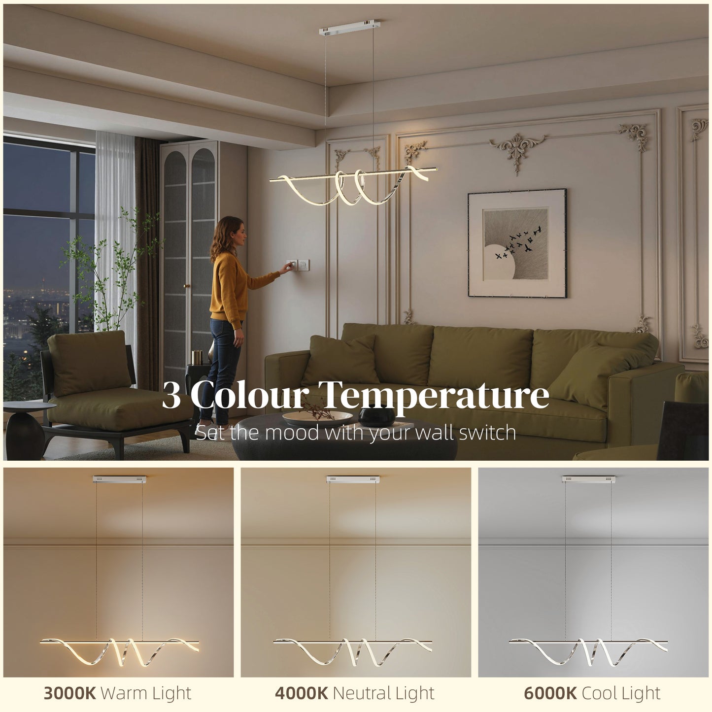 HOMCOM Pendant Light With 3 Color Temperatures In Silver Tone For Adjustable Ambience
