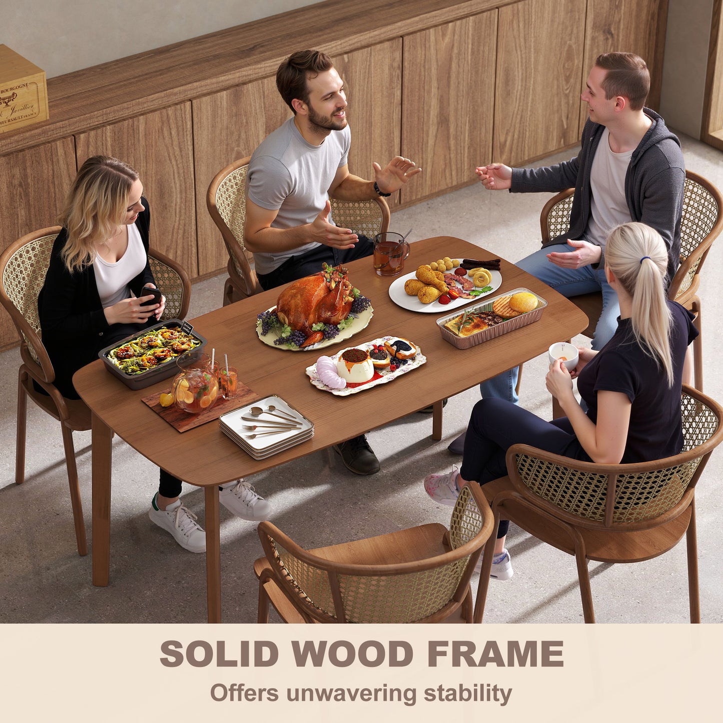 HOMCOM Pine Wood Rectangular Dining Table Light Brown Ideal For Small Spaces Seats Six With Round Corners