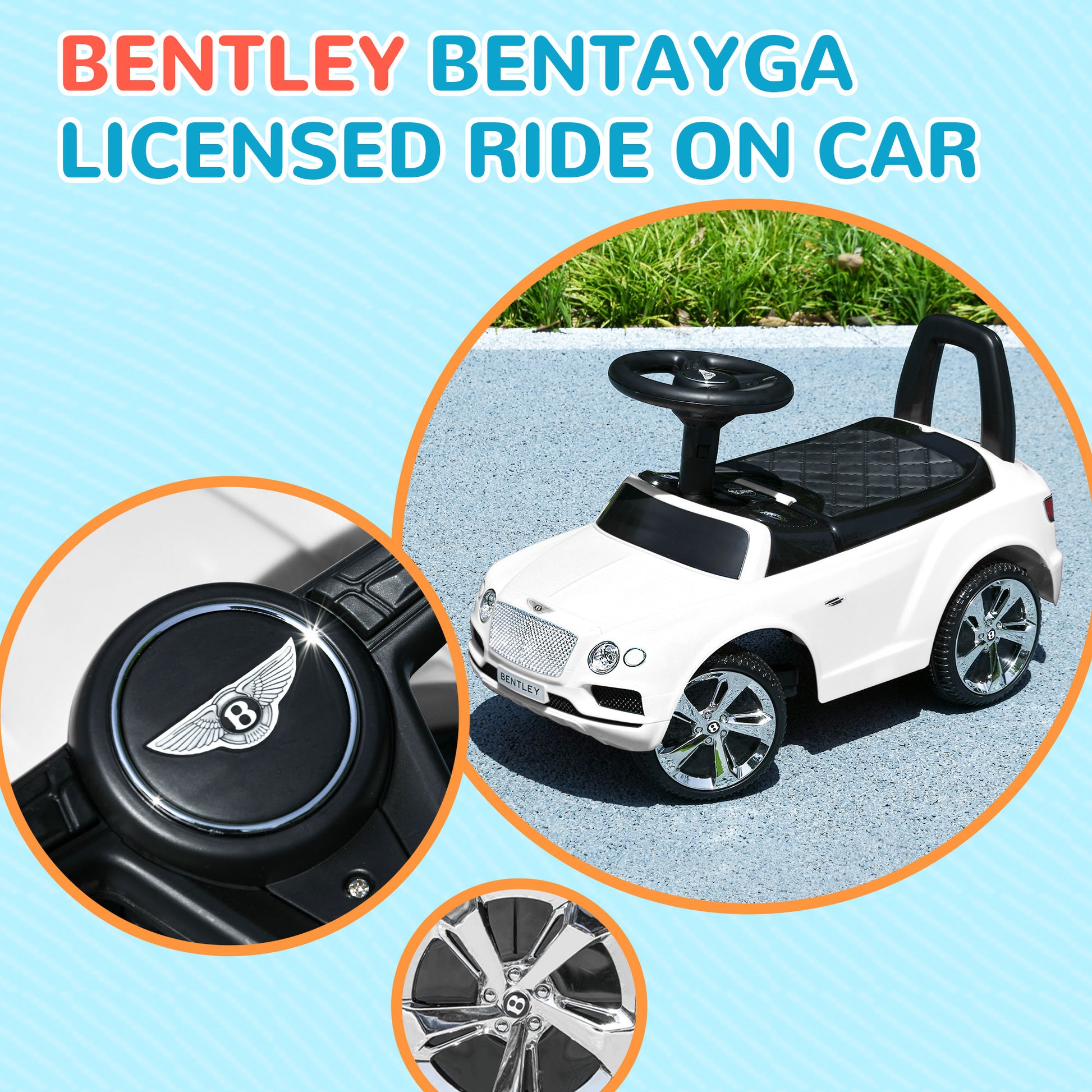 AIYAPLAY Licensed Bentley Bentayga White Foot-to-Floor Ride-On Car with Storage and Push-Along Feature - ALL4U RETAILER LTD